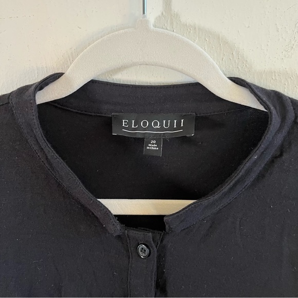 Eloquii Henley Black Long Sleeves Button Top Slight Mandarin Collar Sz 20 GUC - Picture 3 of 7